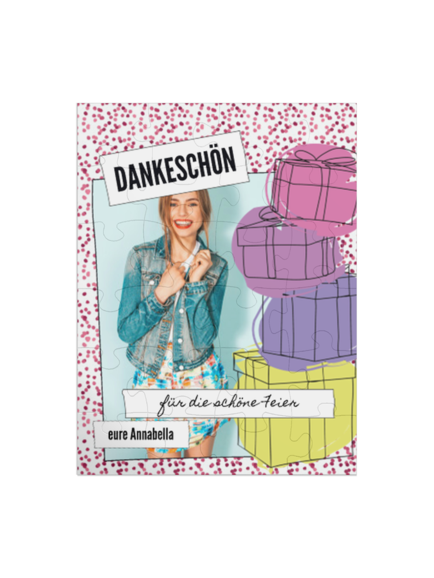 "Presents" in Hochformat pink