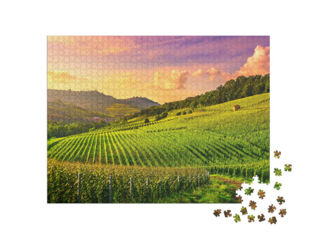 Puzzle 1000 Teile „Sonnenuntergang im Piemont, Norditalien“