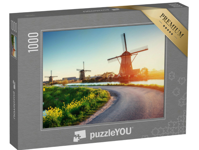 Puzzle 1000 Teile „Kanal bei Rotterdam mit holländischen Windmühlen“