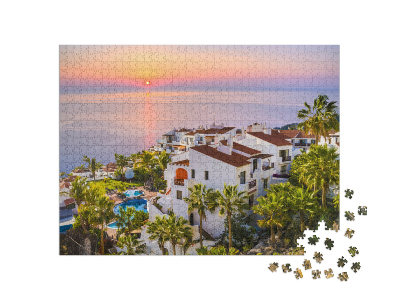 Puzzle 1000 Teile „Sonnenaufgang in Puerto de Santiago Stadt, Teneriffa“