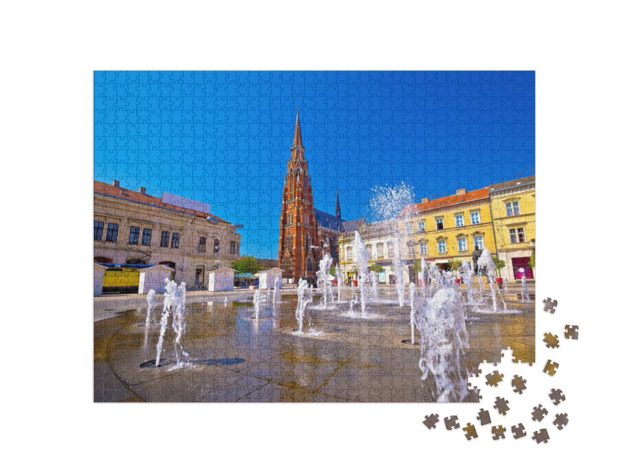 Puzzle 1000 Teile „Osijek: Hauptplatz mit Brunnen und Kathedrale, Kroatien“