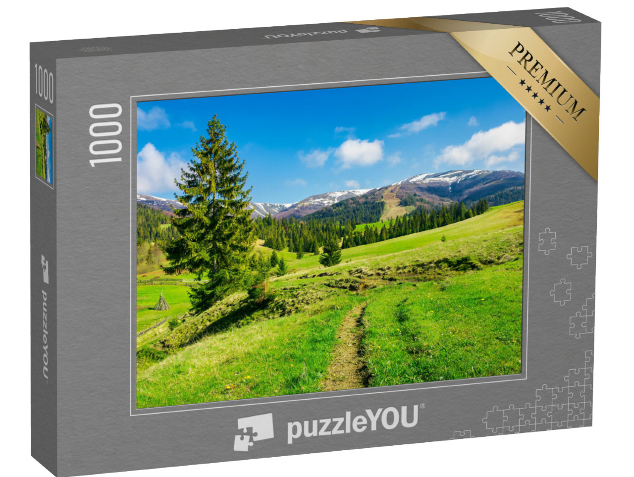 Puzzle 1000 Teile „Berge im Frühling, frischer Wald und Wiese“