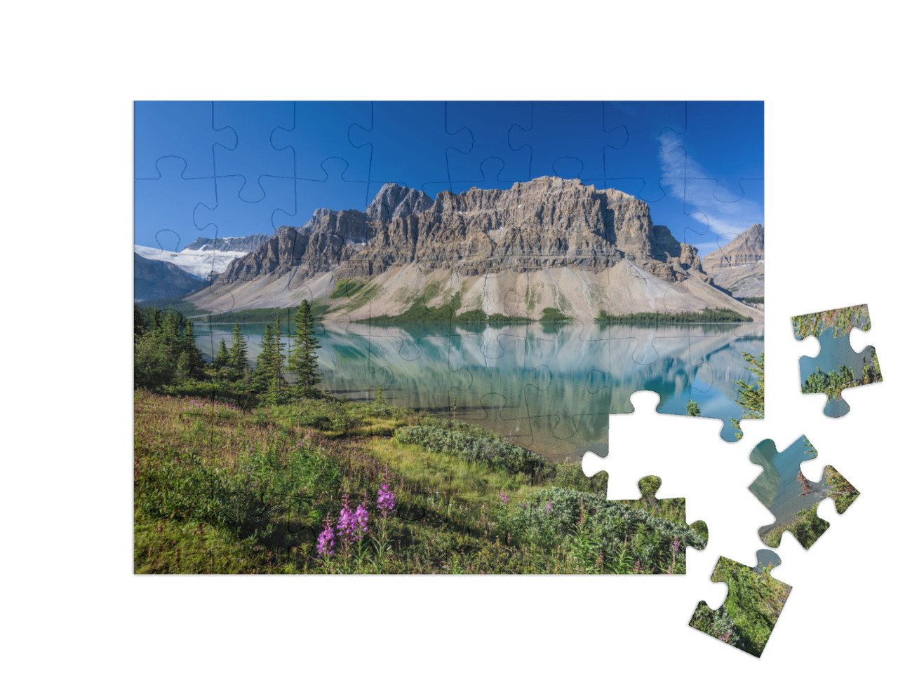 Puzzle 48 Teile „Glasklarer Bow-See im Banff-Nationalpark, Alberta, Kanada“