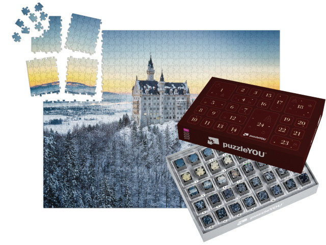 Puzzle-Adventskalender „Schloss Neuschwanstein im Winter“