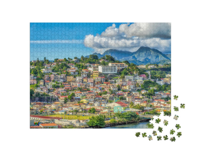 Puzzle 1000 Teile „Häuser an Hängen in Fort-de-France, Hauptstadt von Martinique, Frankreich“