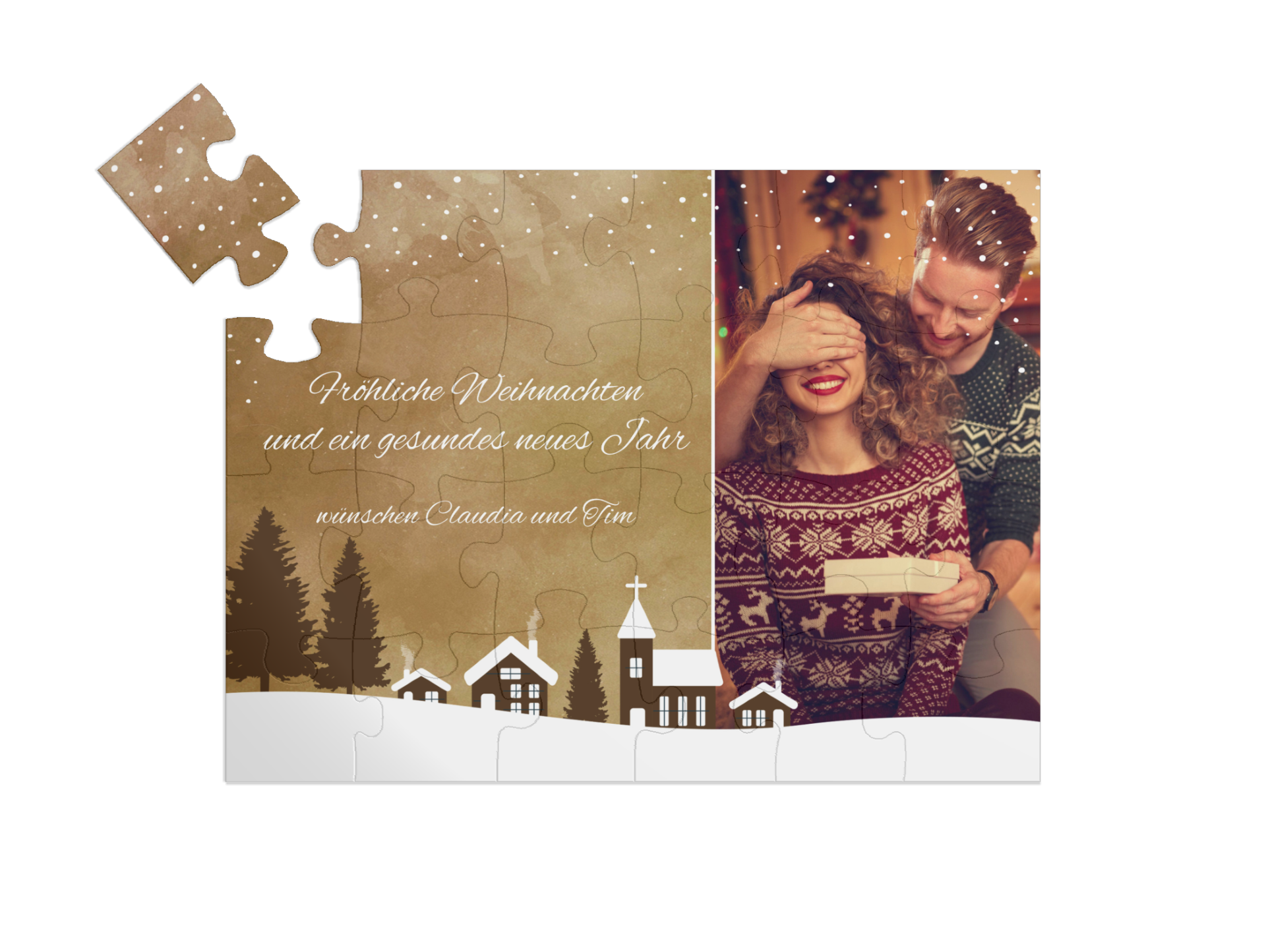 "Wintervillage" in Querformat gold