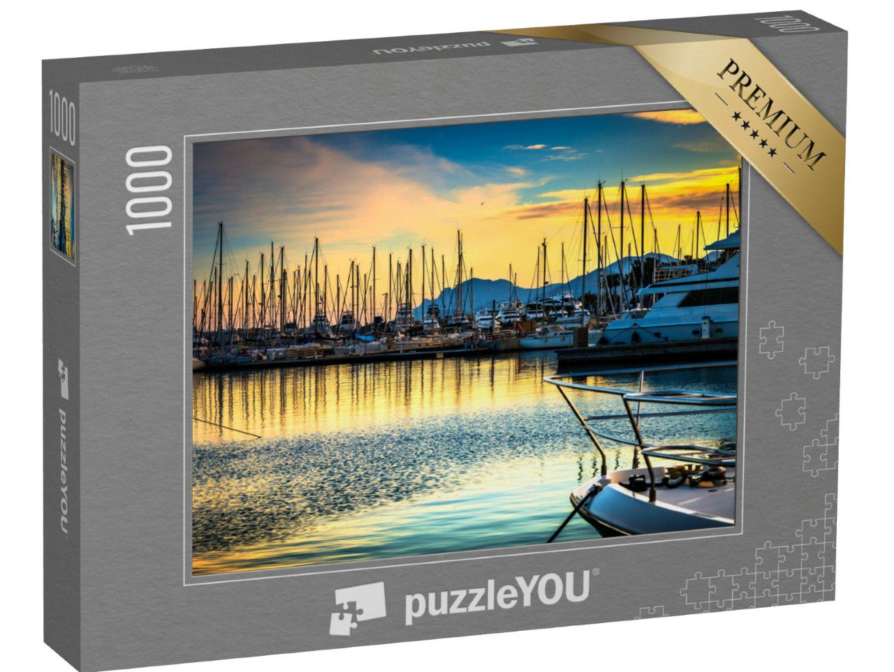 Puzzle 1000 Teile „Segelboote, Yachten und Motorboote im abendlichen Hafen“