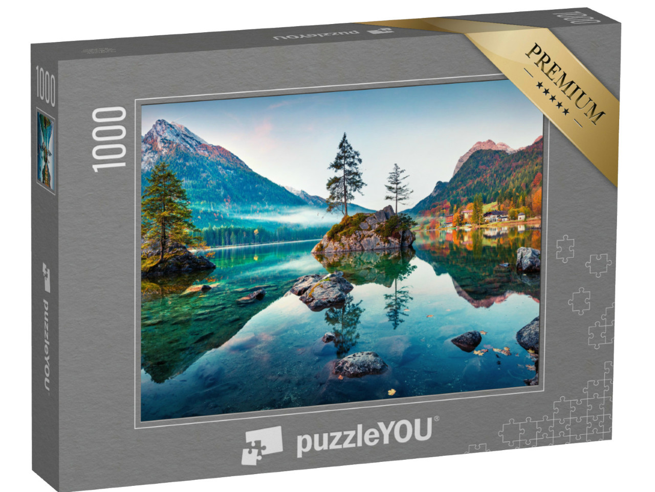 Puzzle 1000 Teile „Herbst am Hintersee: Bayerische Alpen am Morgen, Deutschland“