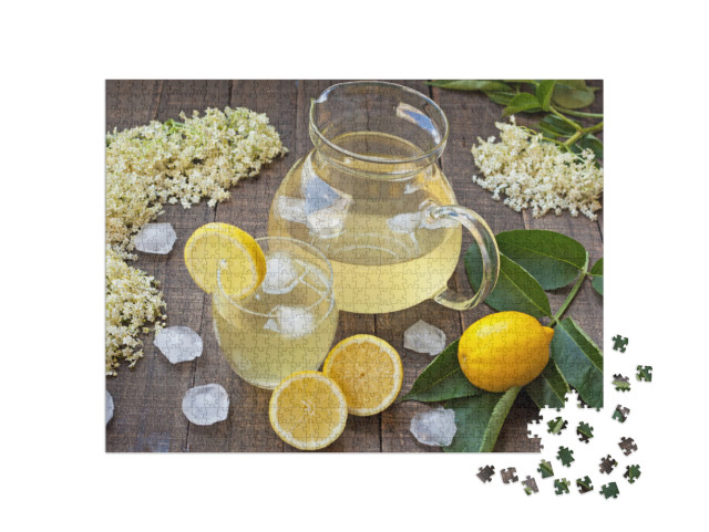 Puzzle 1000 Teile „Erfrischungscocktail mit Holunderblüten  und Zitronen“