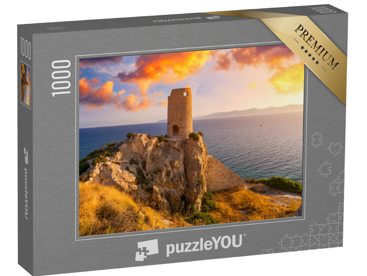 Puzzle 1000 Teile „Torre del Prezzemolo, ein alter Küstenturm in Cagliari, Sardinien, Italien“