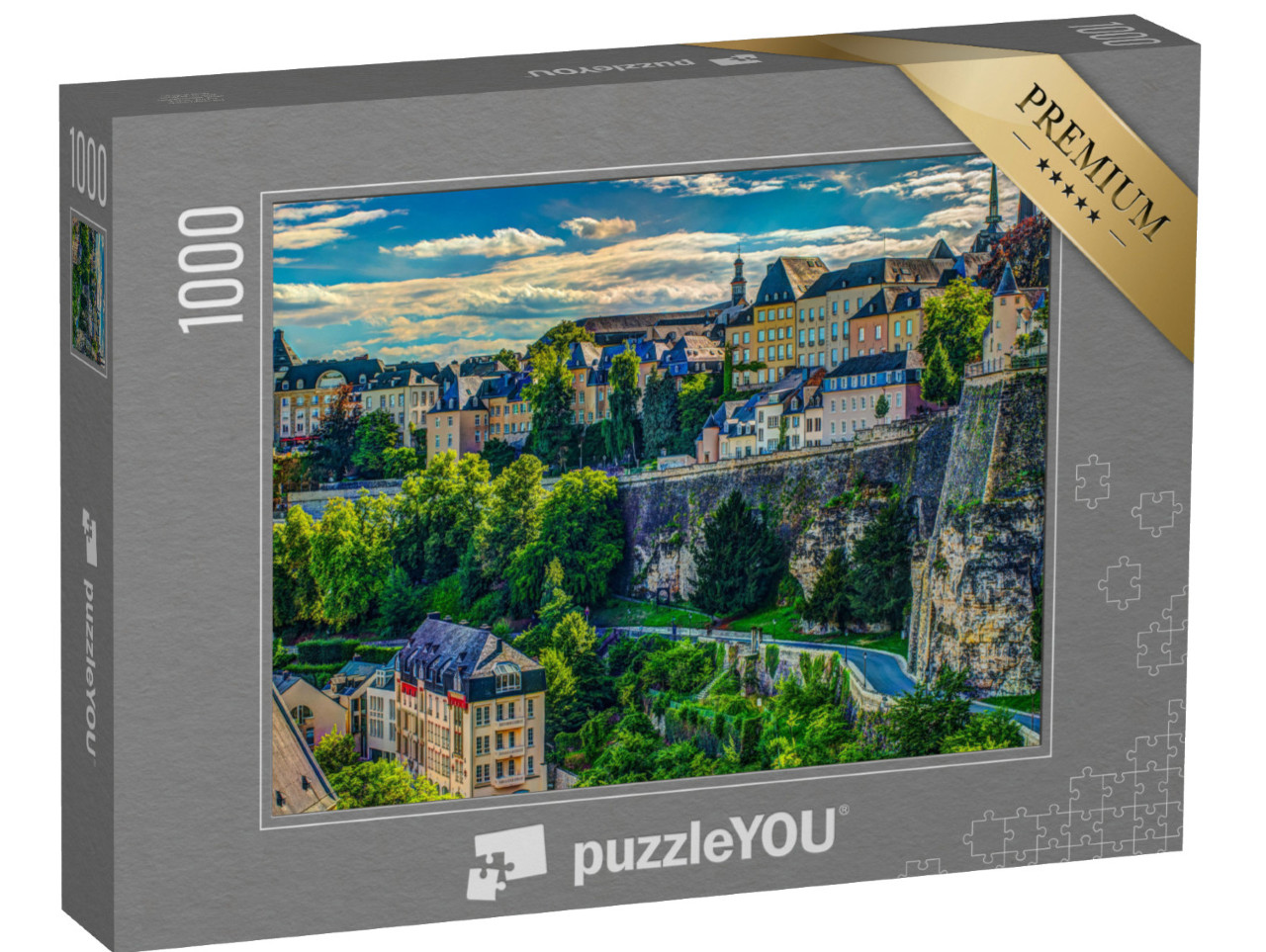 Puzzle 1000 Teile „Sommerliches Panorama: Stadt Luxemburg aus der Luft“