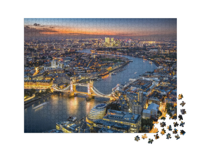 Puzzle 1000 Teile XXL „Londoner Skyline mit Tower Bridge bei Dämmerung“
