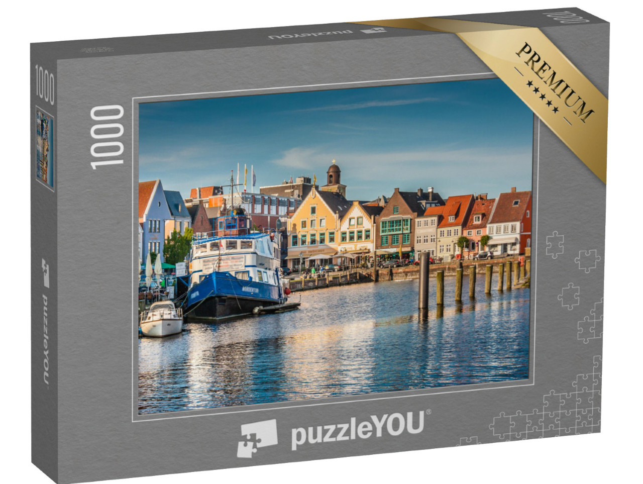 Puzzle 1000 Teile „Altstadt von Husum: Heimat von Theodor Strom in Nordfriesland, Schleswig-Holstein“