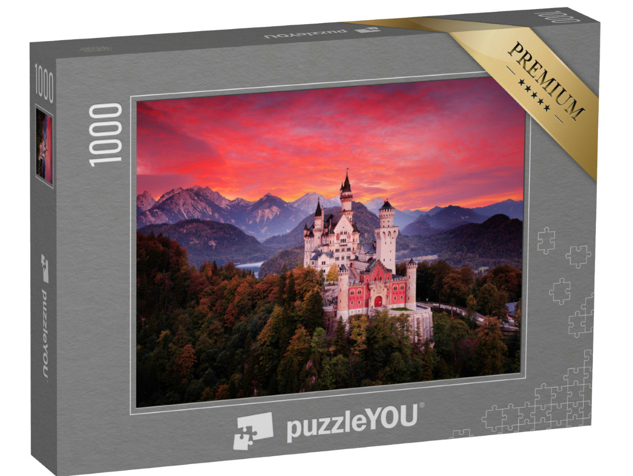 Puzzle 1000 Teile „Märchenschloss Neuschwanstein im blutroten Sonnenuntergang“