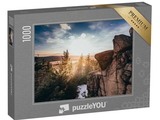 Puzzle 1000 Teile „Abendlicht am Eduardova-Felsen im Erzgebirge, Tschechien“