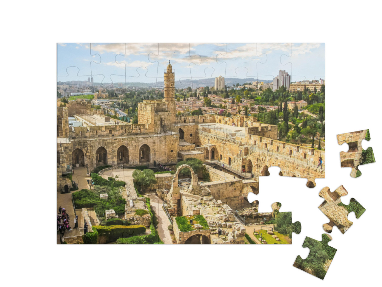 Puzzle 48 Teile „Panoramablick auf die antike Zitadelle, Jerusalem, Israel“