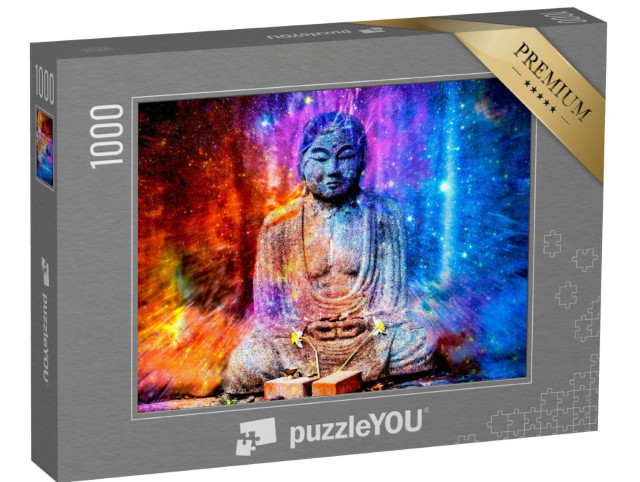 Puzzle 1000 Teile „Buddha-Statue und Galaxie, Illustration“