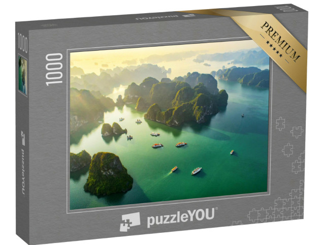 Puzzle 1000 Teile „Schwimmendes Fischerdorf in der Halong-Bucht, Vietnam, UNESCO-Weltkulturerbe“