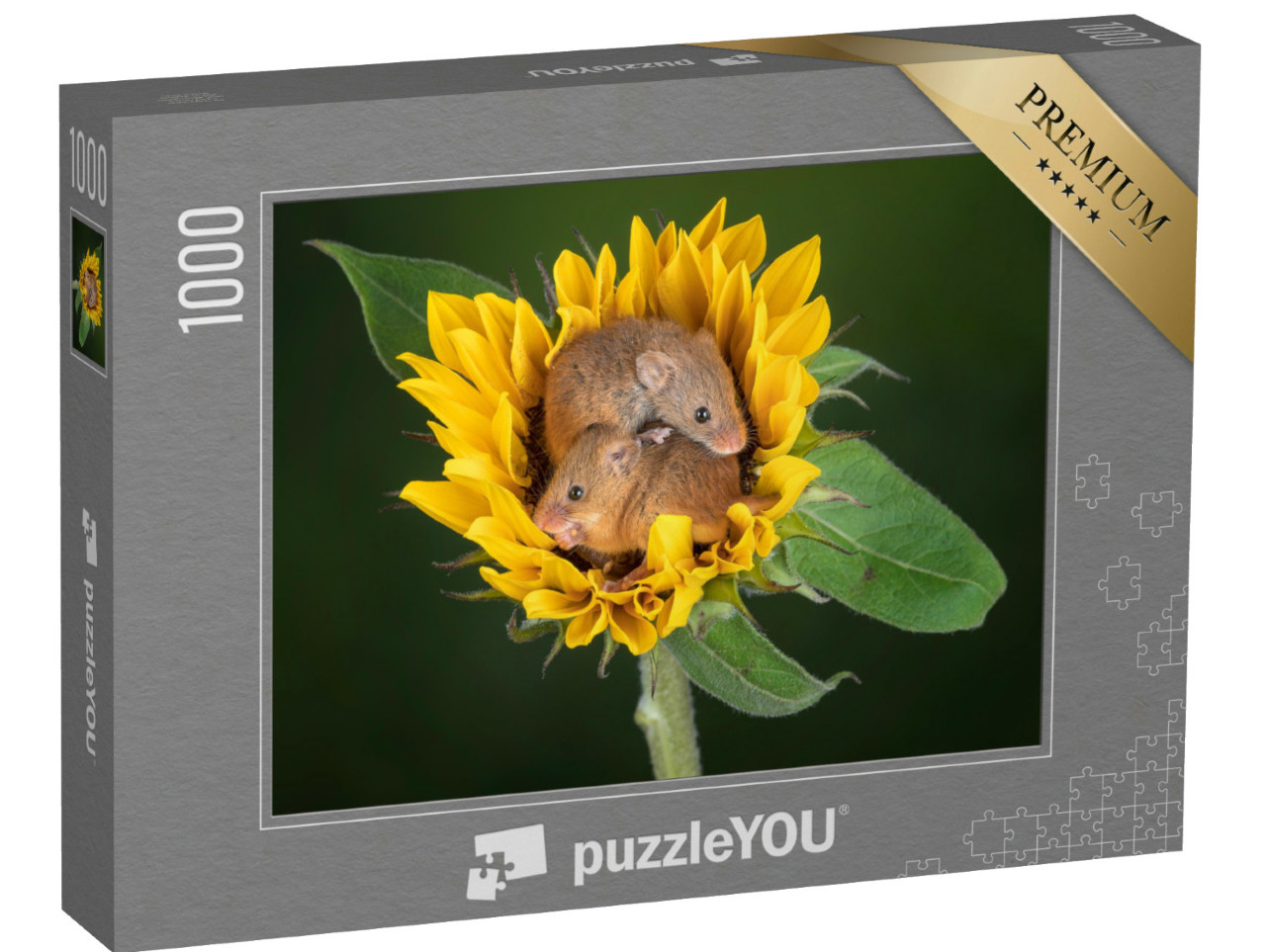 Puzzle 1000 Teile „Zwei Mäuse kuscheln sich in eine Sonnenblume“