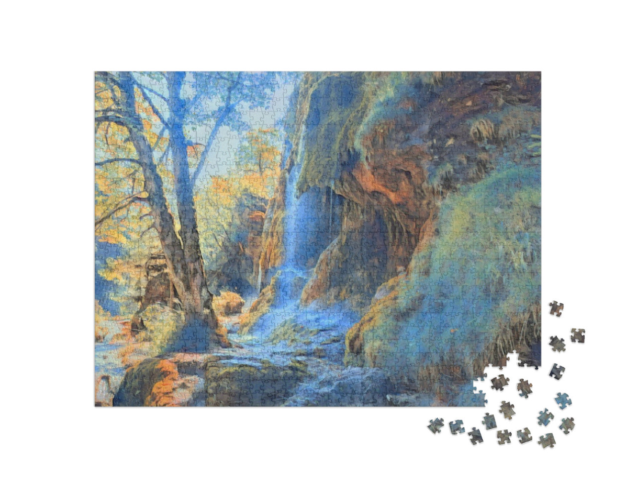 Puzzle 1000 Teile „im Stil von Paul-Cezanne - Wasserfälle in den Ammergauer Alpen, Deutschland“