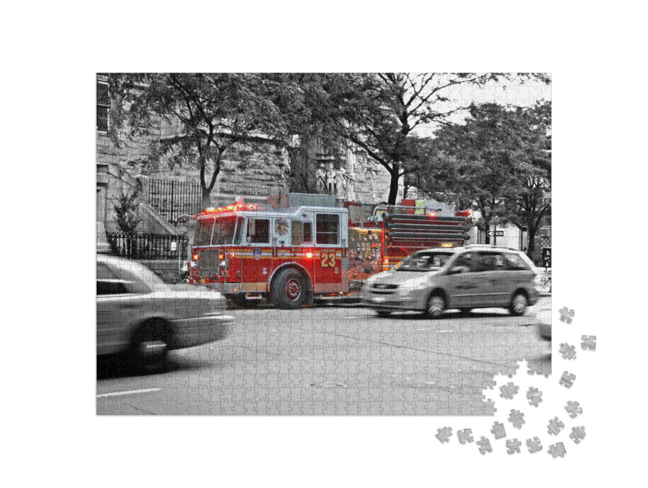 Puzzle 1000 Teile „Lastwagen der New Yorker Feuerwehr beim Einsatz“