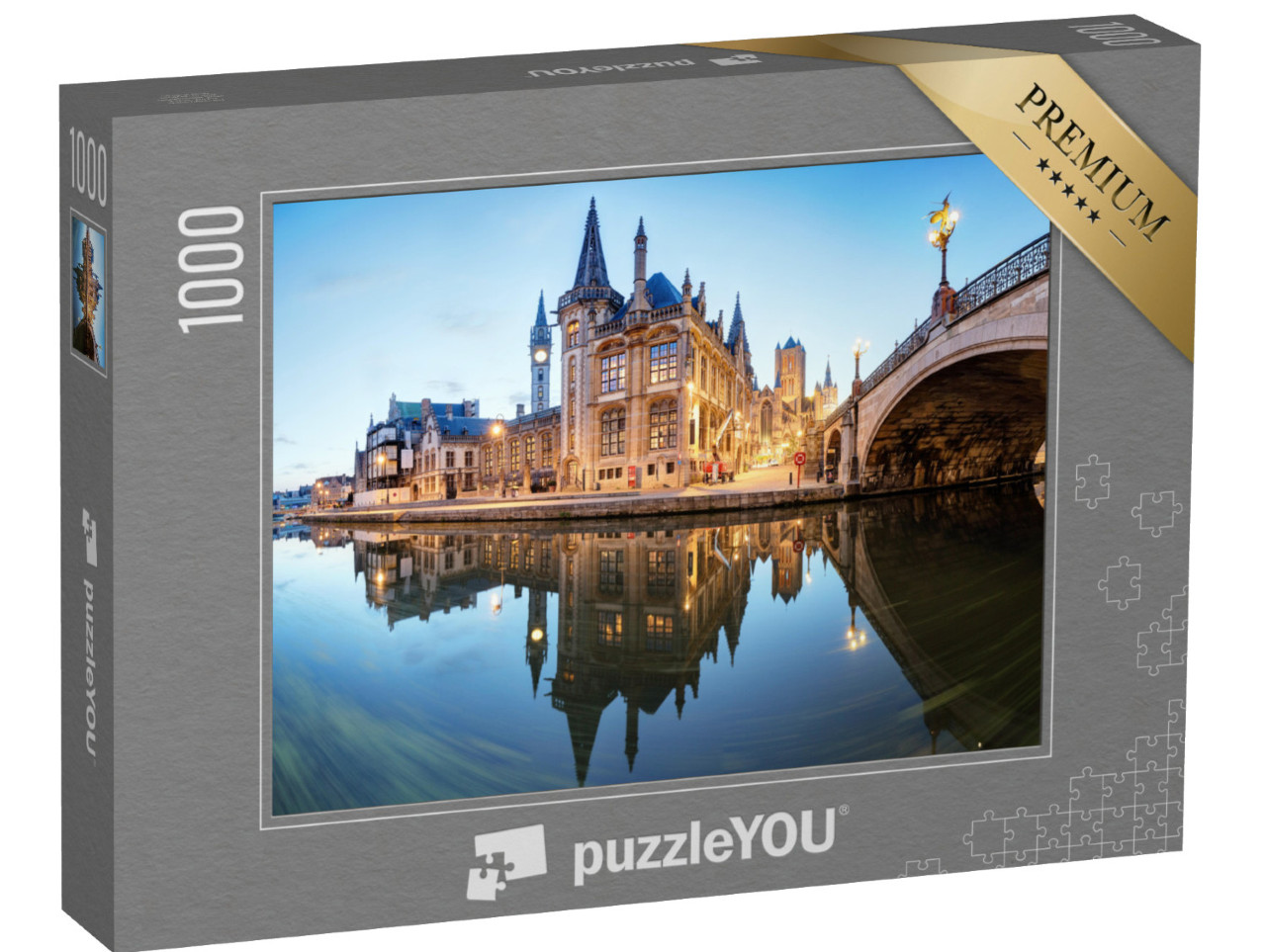 Puzzle 1000 Teile „Wunderschöne Altstadt von Gent bei Nacht, Belgien“