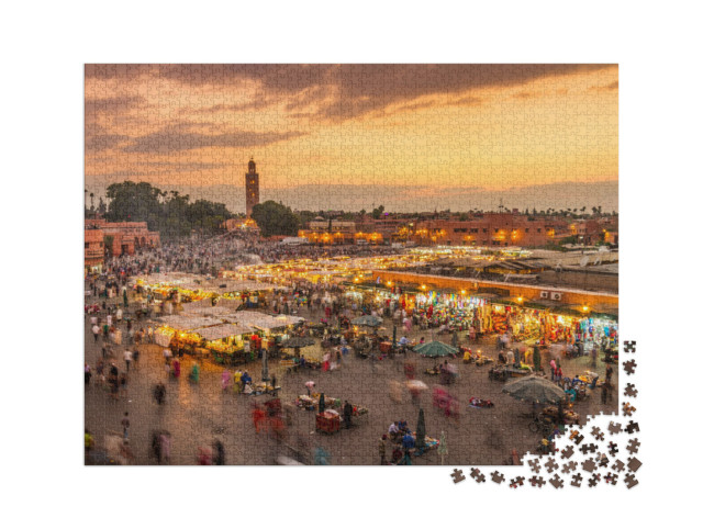 Puzzle 2000 Teile „Abendlicher Djemaa el-Fna-Marktplatz, Marrakesch, Marokko“
