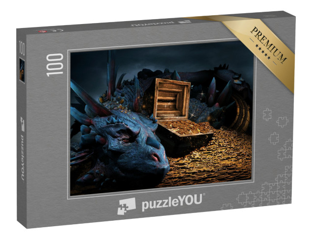 Puzzle 100 Teile „Fantasy-Szene mit blauem Drachen“
