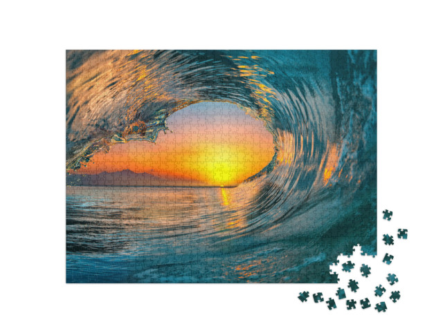 Puzzle 1000 Teile „Ozean-Welle im Sonnenuntergang“