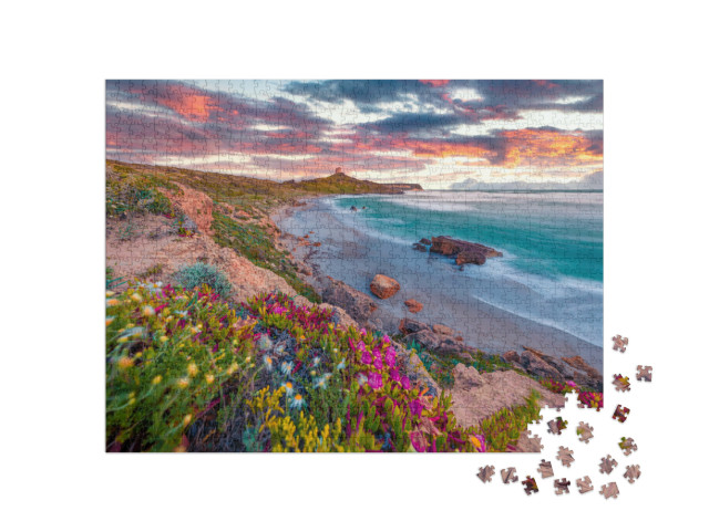 Puzzle 1000 Teile „Fantastischer Sonnenaufgang auf Capo San Marco, Mittelmeer, Italien“