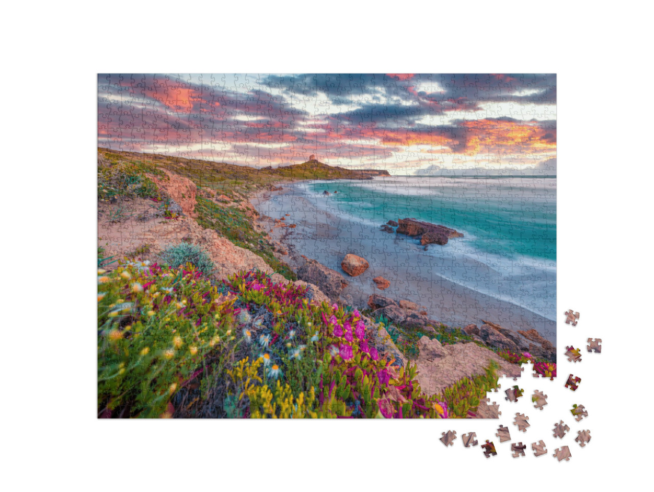 Puzzle 1000 Teile „Fantastischer Sonnenaufgang auf Capo San Marco, Mittelmeer, Italien“