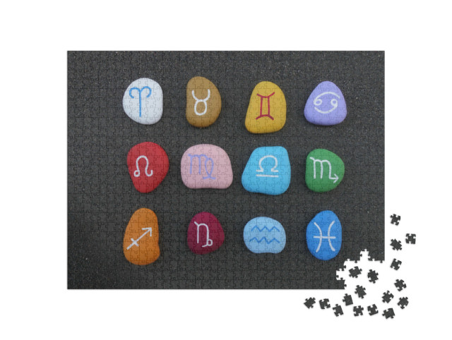 Puzzle 1000 Teile „Astrologische Zeichen mit stilisierten farbigen Steinen“