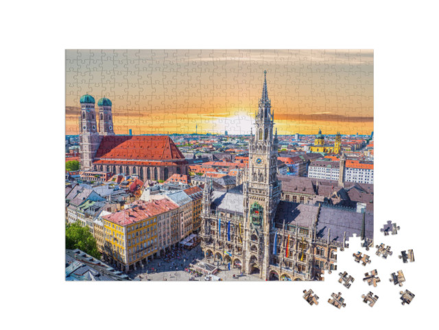 Puzzle 500 Teile „Einfach schön: München bei Sonnenuntergang, Bayern, Deutschland“