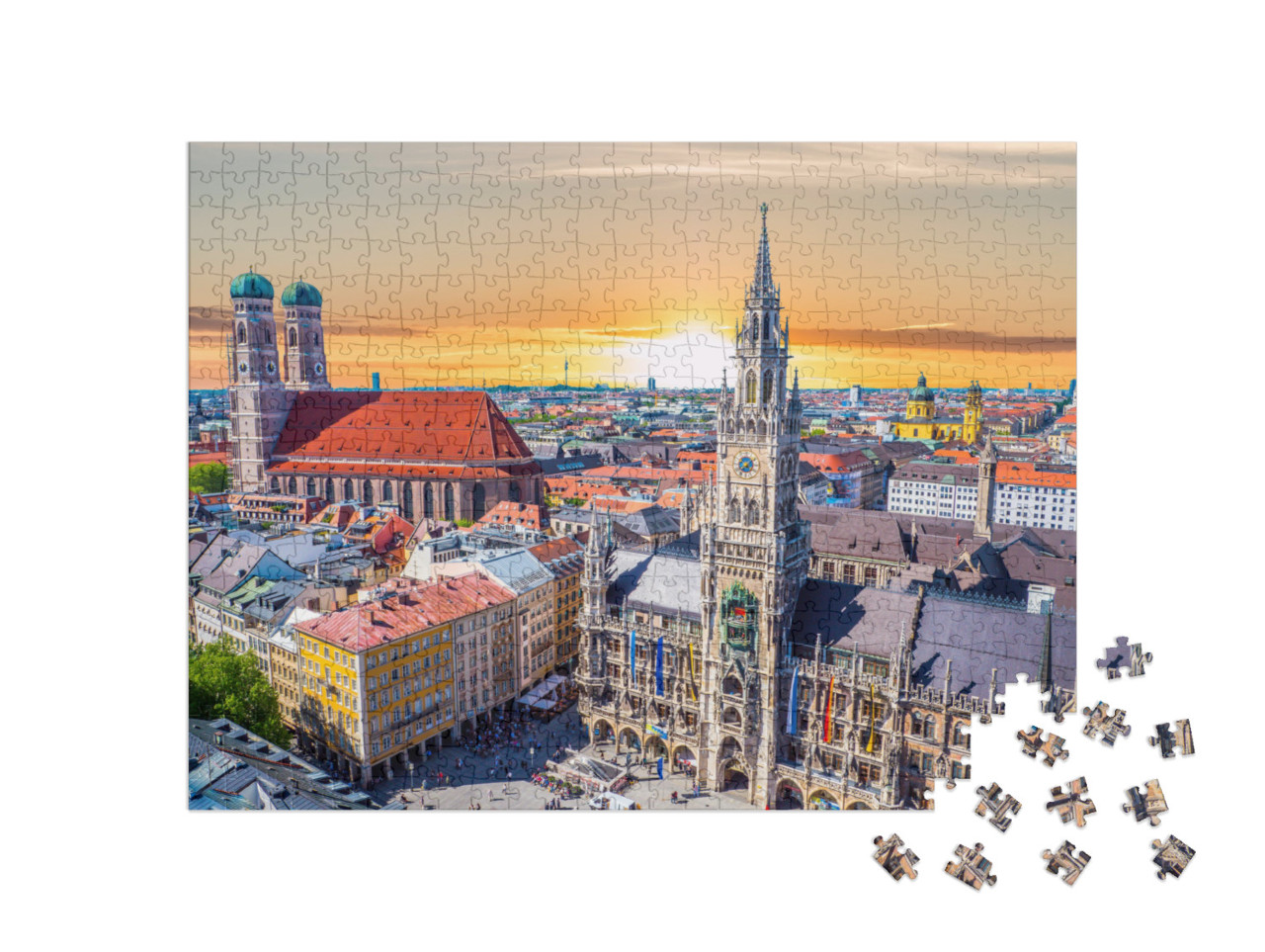 Puzzle 500 Teile „Einfach schön: München bei Sonnenuntergang, Bayern, Deutschland“