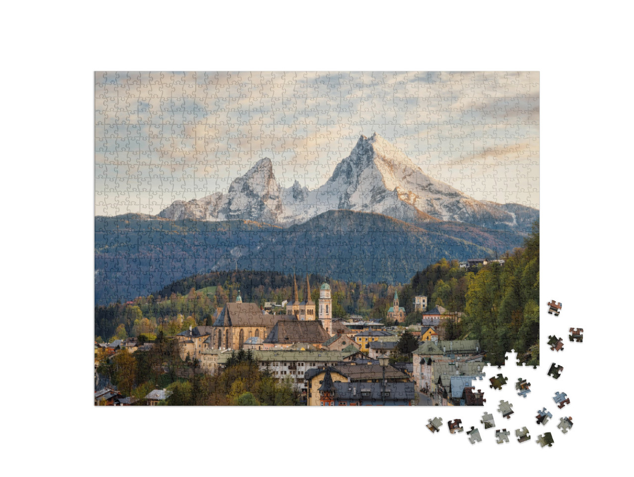 Puzzle 1000 Teile „Berchtesgaden vor dem Watzmann in den bayerischen Alpen“