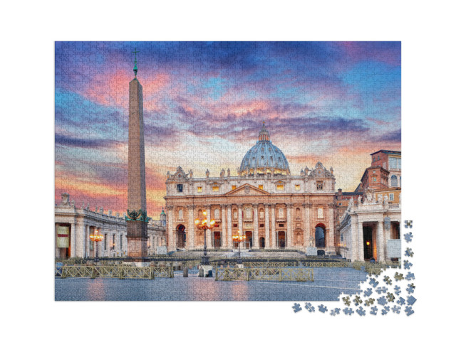 Puzzle 2000 Teile „Sonnenaufgang über dem Petersdom, Vatikanstadt, Rom“