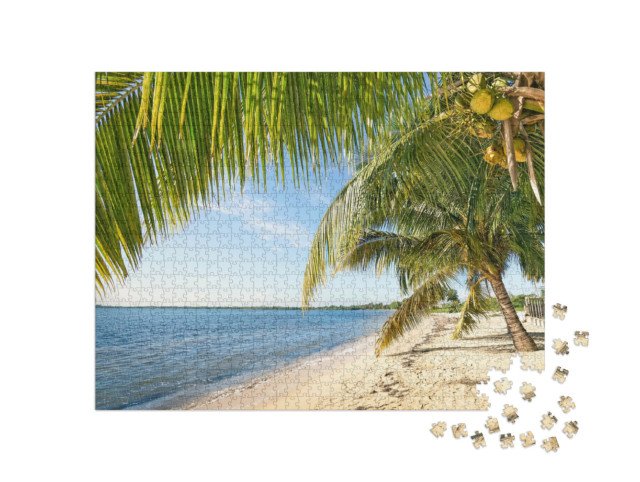 Puzzle 1000 Teile „Strandpalme und türkisfarbenes Meer am Playa Larga, Kuba“