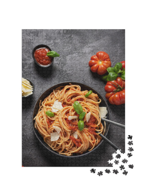 Puzzle 1000 Teile „Traditionelle italienische Pasta mit Tomatensauce, Basilikum und Käse“