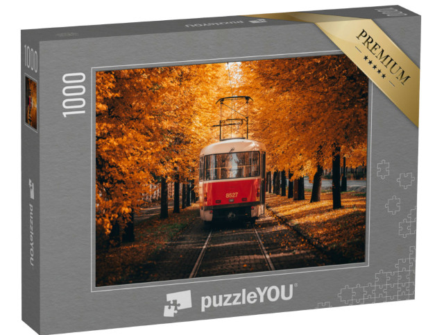 Puzzle 1000 Teile „Straßenbahn in einer farbenfrohen Herbstkulisse“