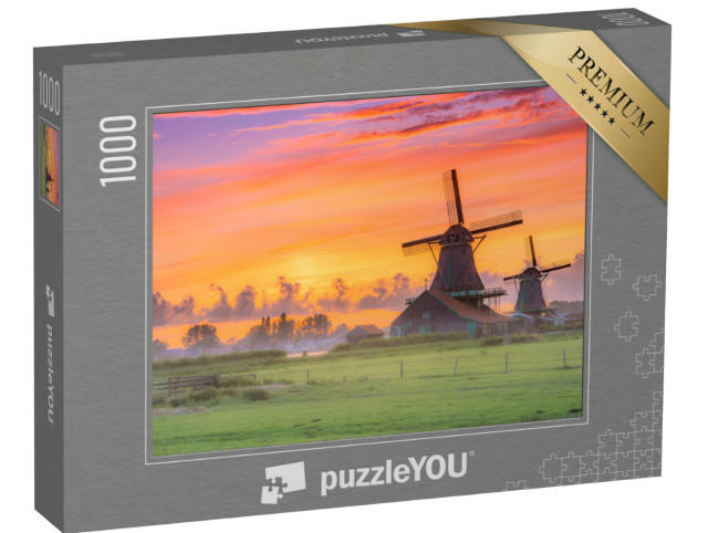 Puzzle 1000 Teile „Windmühlen im Sonnenuntergang, Niederlande“