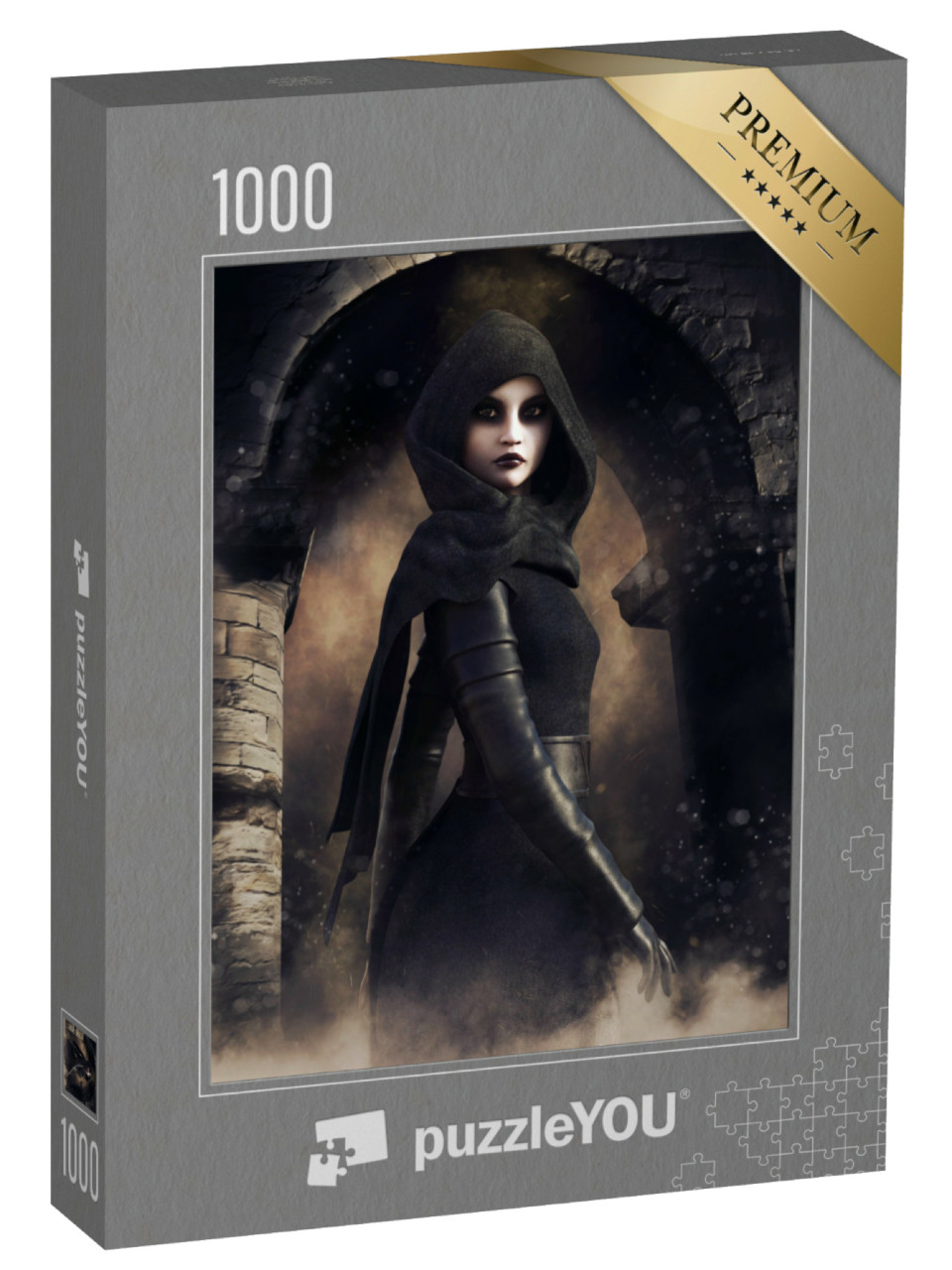 Puzzle 1000 Teile „Gothic-Zauberin in einem Kapuzengewand“