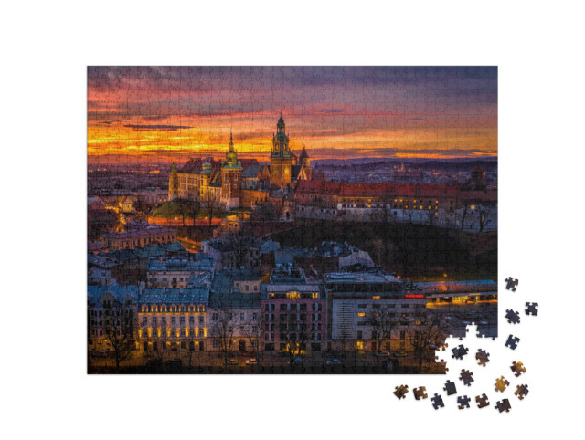 Puzzle 1000 Teile „Morgendämmerung über Schloss Wawel, Krakau, Polen“