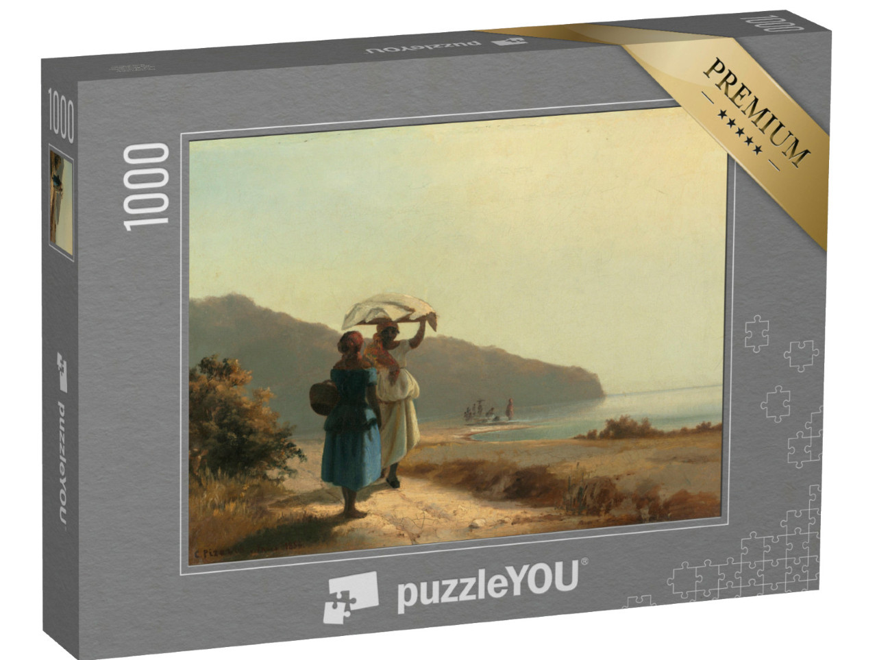 Puzzle 1000 Teile „Camille Pissarro - Zwei Frauen unterhalten sich am Meer, St. Thomas“