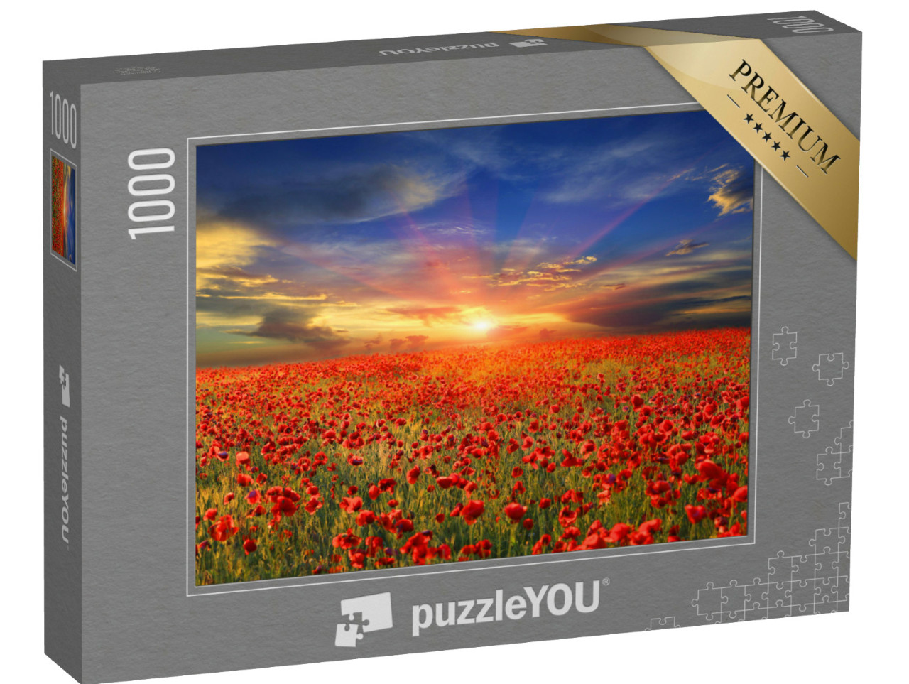 Puzzle 1000 Teile „Sonnenuntergang über Mohnfeld“