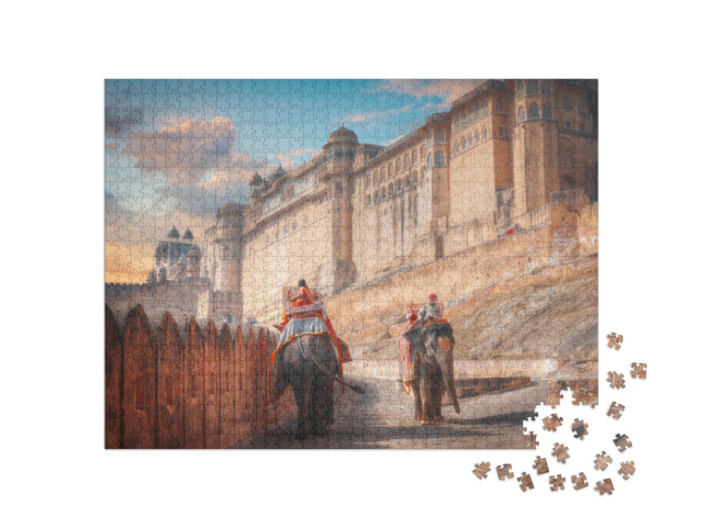 Puzzle 1000 Teile „Ein Elefant auf der Straße im Amber Fort, Indien“