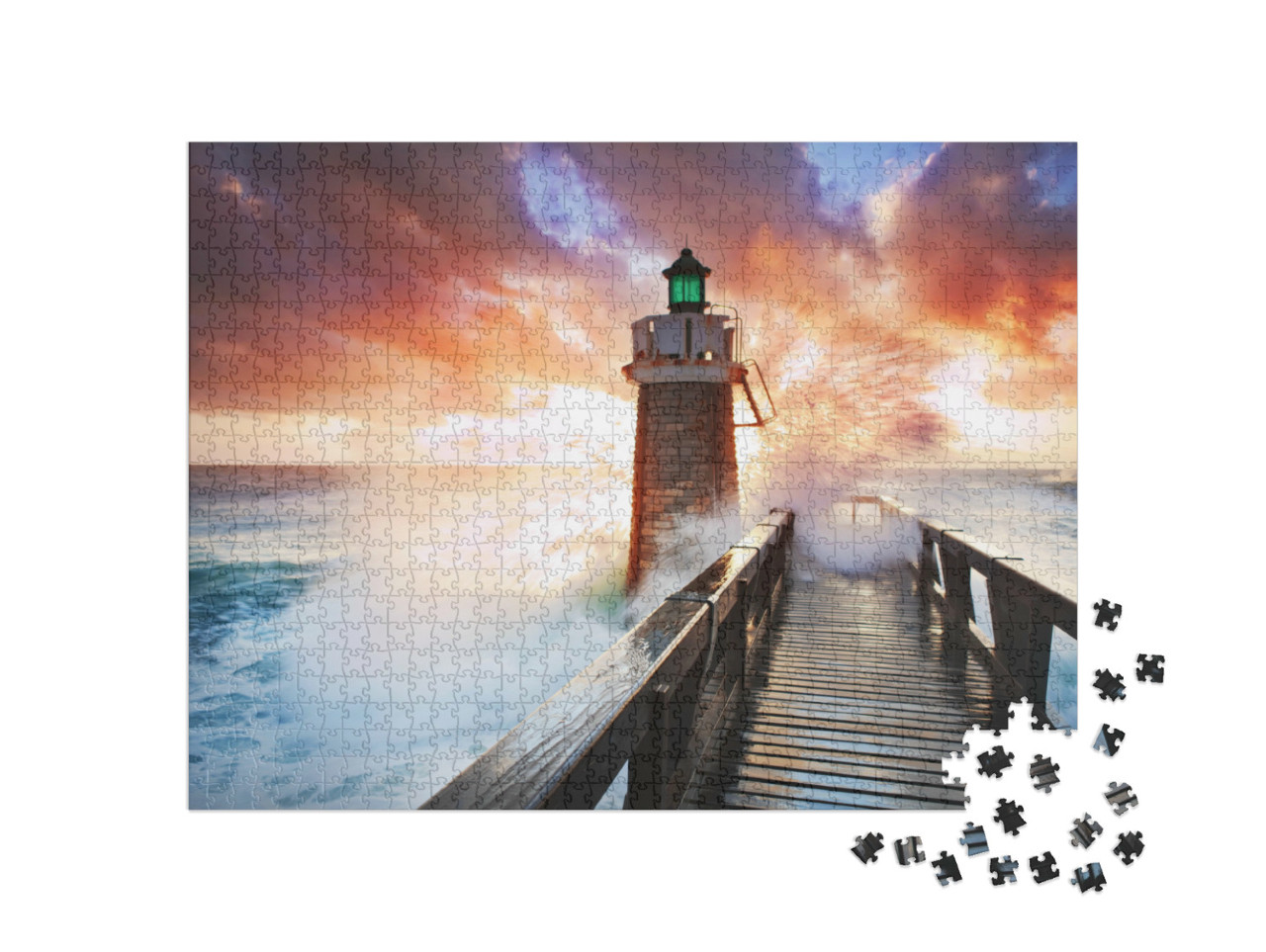 Puzzle 1000 Teile „Leuchtturm als Wellenbrecher“