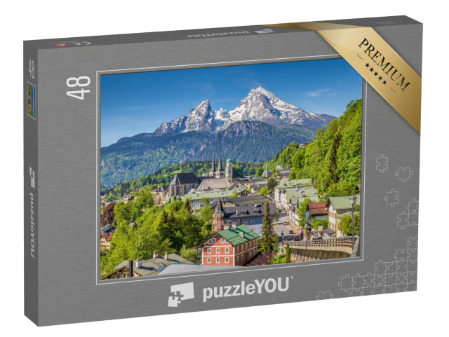 Puzzle 48 Teile „Historische Stadt Berchtesgaden mit dem Watzmann im Hintergrund, Bayern“