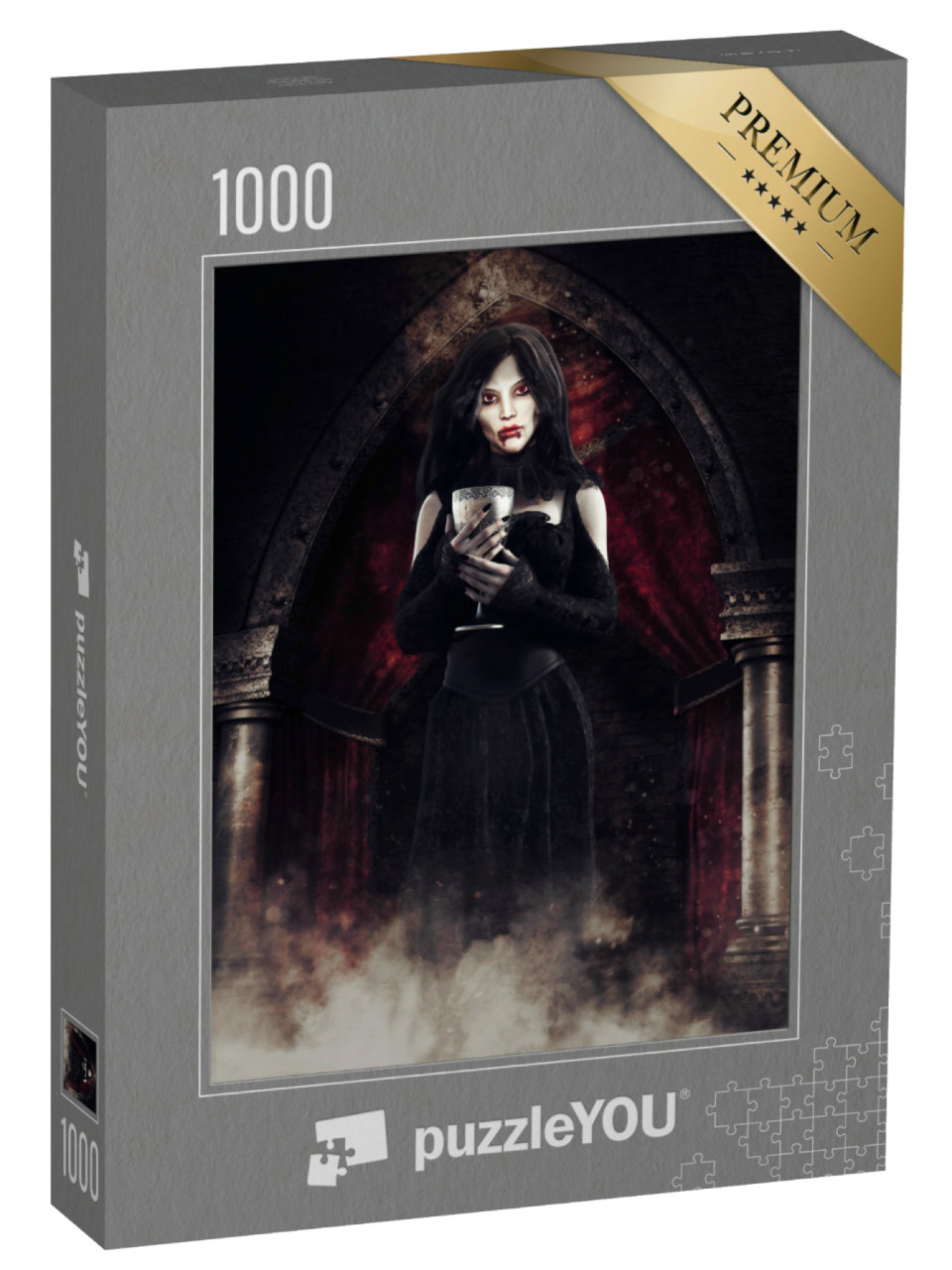 Puzzle 1000 Teile „Vampirmädchen mit altem Kelch“