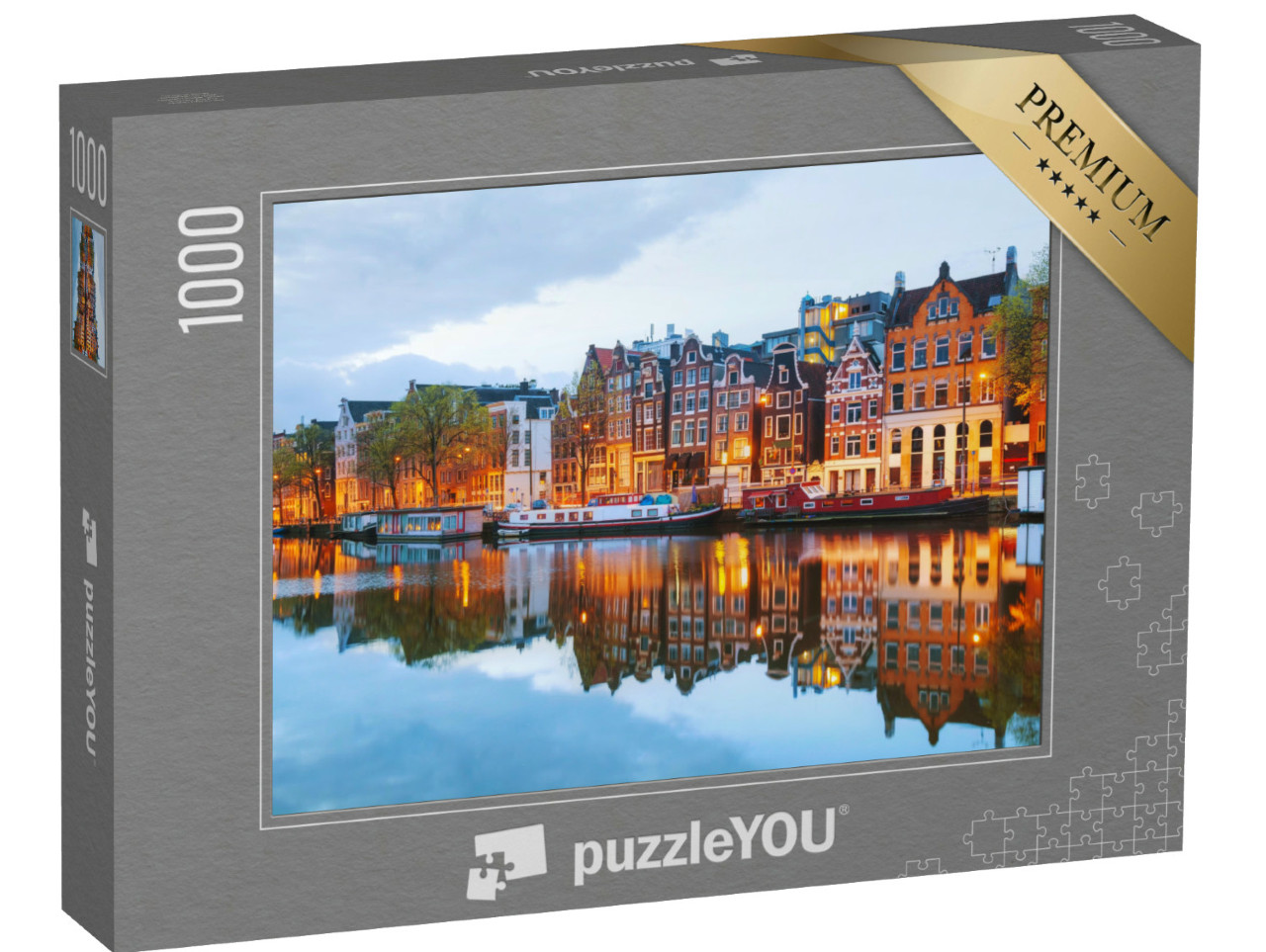 Puzzle 1000 Teile „Abendliche Stadtansicht von Amsterdam, Niederlande“
