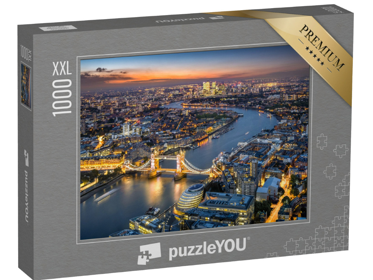Puzzle 1000 Teile XXL „Londoner Skyline mit Tower Bridge bei Dämmerung“